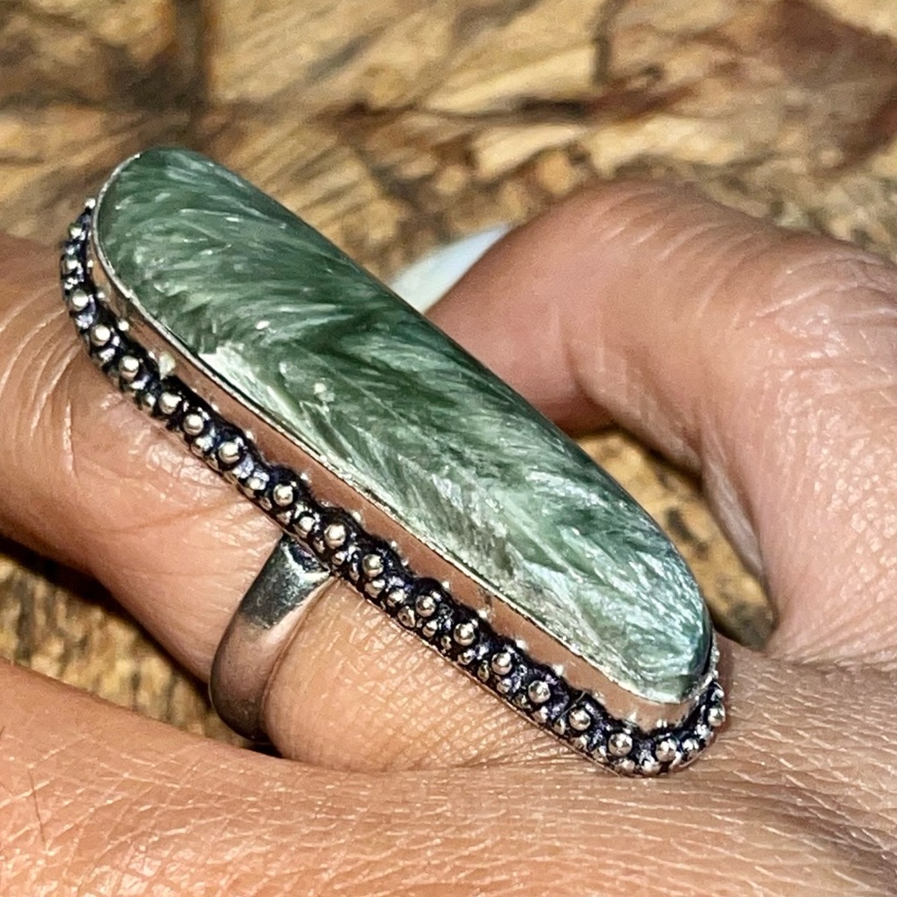 Silver Sage Seraphinite Ring Size 7 1/2